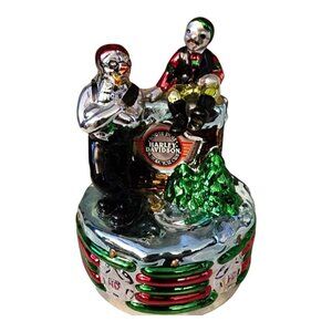 Harley Davidson Chrome Plated Christmas Musical Figurine Motorcycle Club